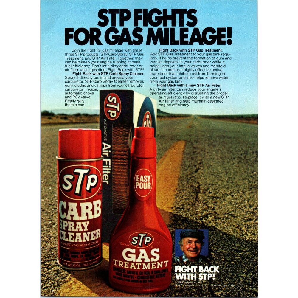 1980 STP Gas Treatment Fuel Additive Vintage Print Ad Man Cave Wall Art